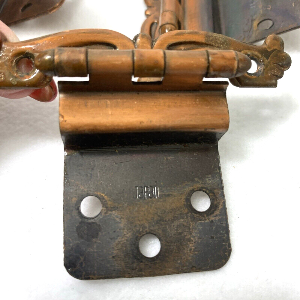 6 Vintage Coppertone Black Metal Cabinet Drawer‎ Pull Handles & 8 Hinges Japan - Picture 2 of 9
